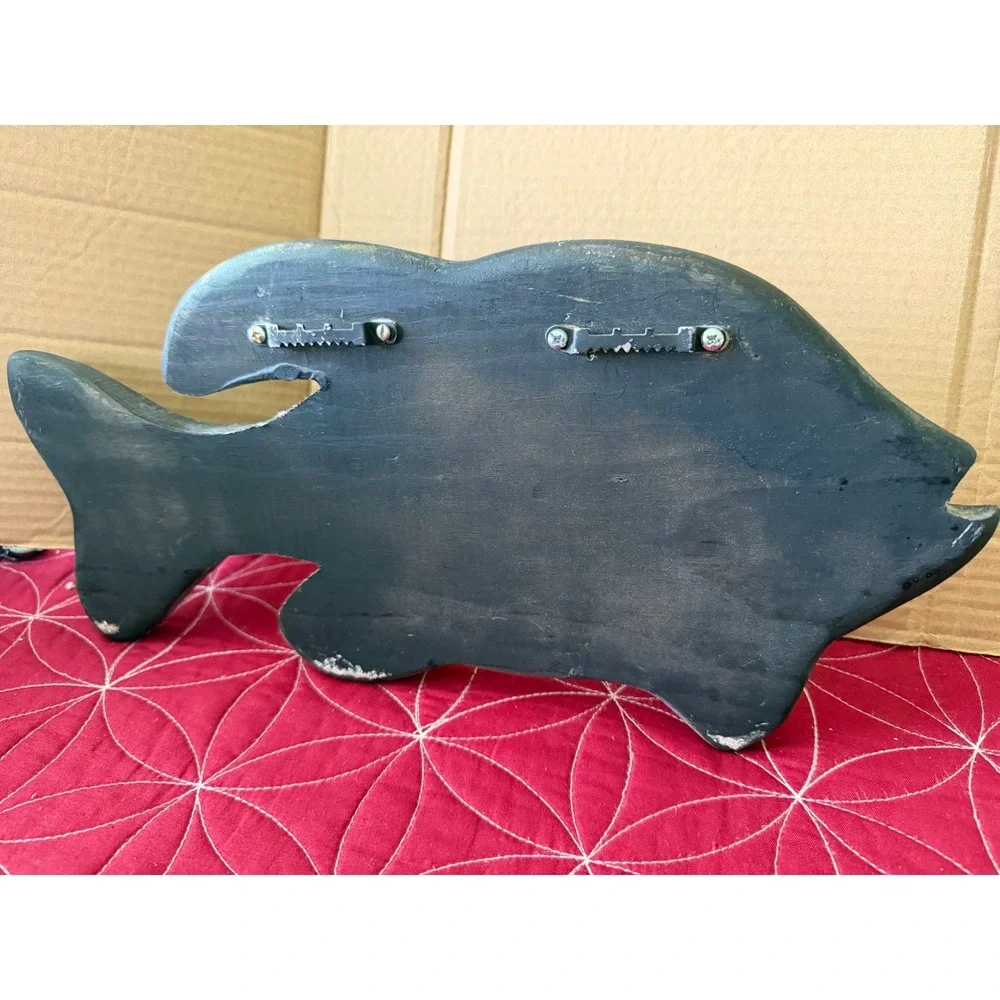 Vintage Wooden Fish Wall Hook Rack Hand Painted Bass Sunfish Cabin Decor 13.5